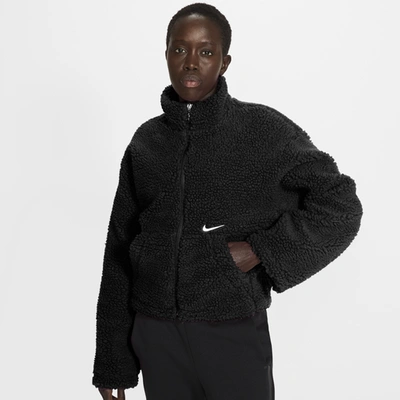 Shop Nike Womens  Nsw Swoosh Jacket Sherpa In Black/white