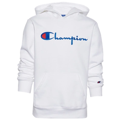 Shop Champion Boys  Heritage Premium Fleece Hoodie In White/blue