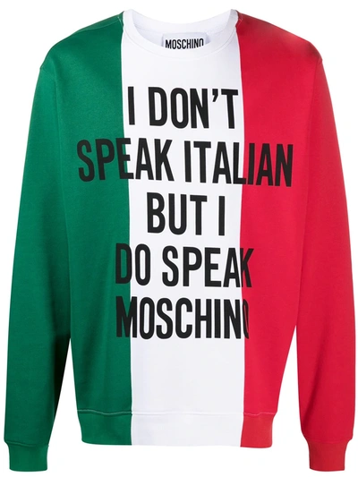 Shop Moschino Slogan Print Cotton Sweatshirt In Red