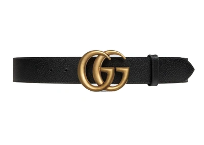 Pre-owned Gucci  Gg Marmont Leather Belt 1.5 Width Grained Calfskin Black