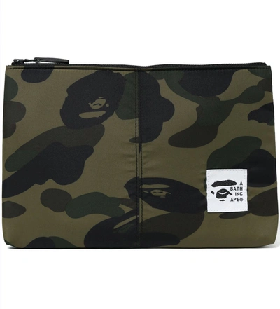 Pre-owned Bape  1st Camo Padded Clutch Green