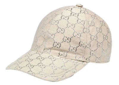 Pre-owned Gucci Gg Lame Baseball Hat White/silver