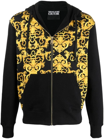 Shop Versace Jeans Couture Barocco-print Hoodie In Black