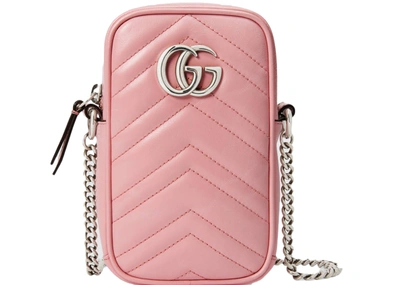 Pre-owned Gucci Marmont Bag Gg (2 Card Slot) Mini Pastel Pink