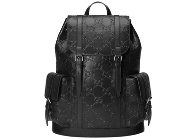 Pre-owned Gucci  Gg Embossed Backpack Black