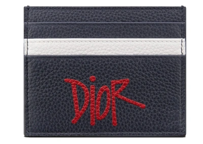 Pre-owned Dior  And Shawn Flat Card Holder Navy