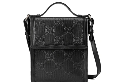 Pre-owned Gucci  Gg Embossed Messenger Bag Black