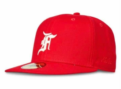 Pre-owned Fear Of God Essentials New Era Fitted Cap (fw20) Red/white