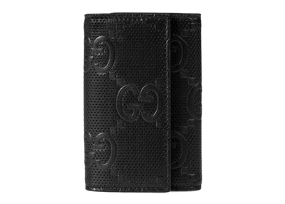Pre-owned Gucci  Gg Embossed Key Case Black