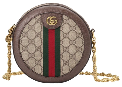 Pre-owned Gucci Ophidia Mini Gg Round Shoulder Bag Beige/ebony