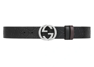 Pre-owned Gucci  Reversible Signature Belt Black