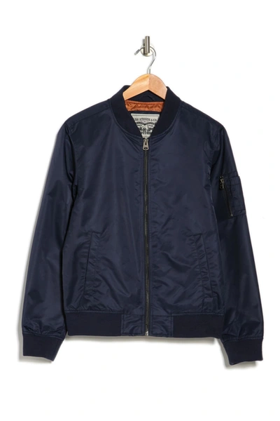Nylon Satin Bomber Jacket In Navy