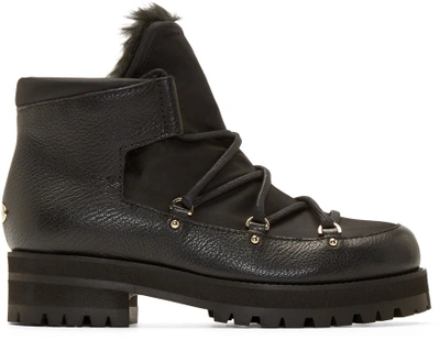 Jimmy Choo Woman Ditto Shearling-lined Textured-leather And Canvas Ankle Boots Black