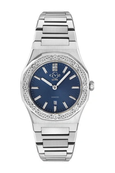 Shop Gevril Gv2 Palmanova Blue Dial Diamond Bracelet Watch, 44mm In Silver