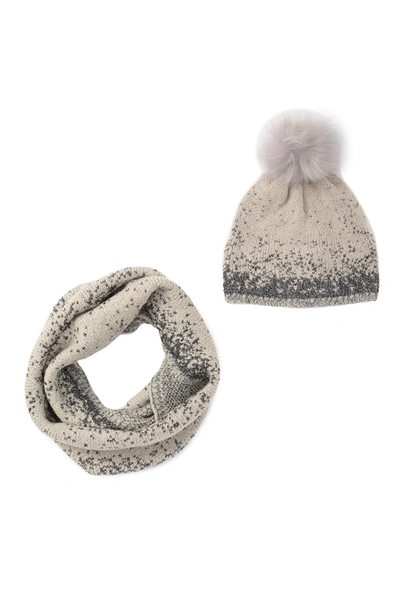 Shop Modena Faux Fur Pompom Beanie & Infinity Scarf 2-piece Set In Ivory