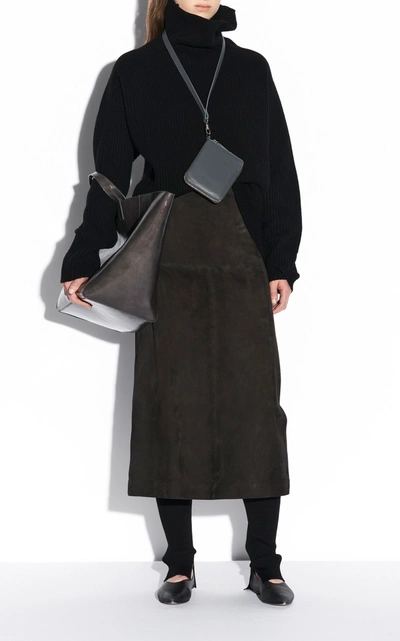 Shop Joseph Sacha Stretch-suede Midi Skirt In Brown