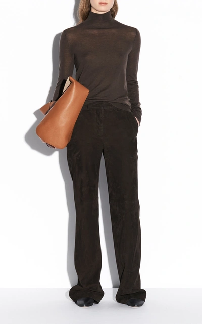 Shop Joseph Women's Morissey Mixed-leather Straight-leg Pants In Brown
