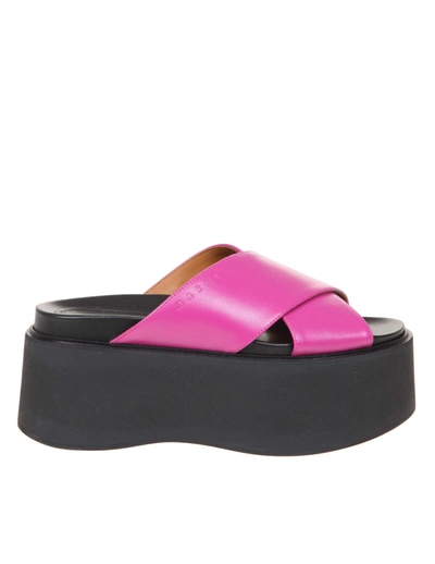 Shop Marni Sandals In Leather With Platform In Fucsia