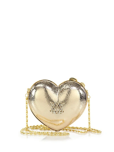 Love Moschino Heart Metallic Faux Leather Crossbody Bag In Gold