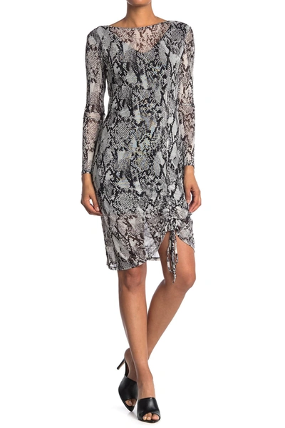 Shop Bebe Snakeskin Print Long Sleeve Side Tie Mesh Dress In Multi