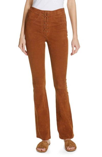 Shop Frame Lace-up Mini Boot Suede Pants In Terracotta