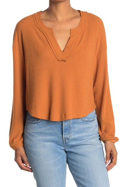 Shop Abound Cozy V-neck Long Sleeve T-shirt In Rust Pumpkin