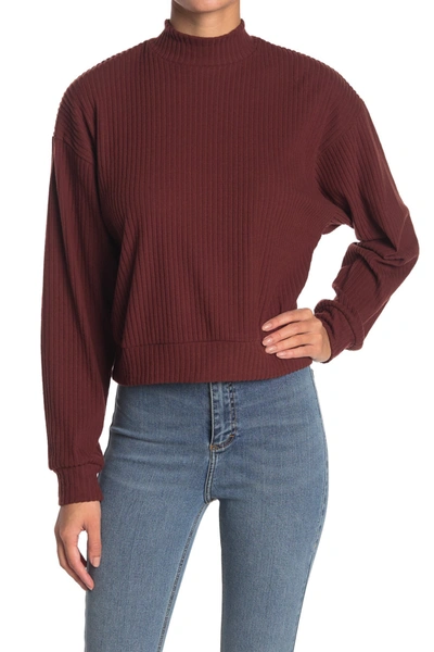 Shop Abound Brushed Ribbed Knit Mock Neck Sweater In Brown Raisin