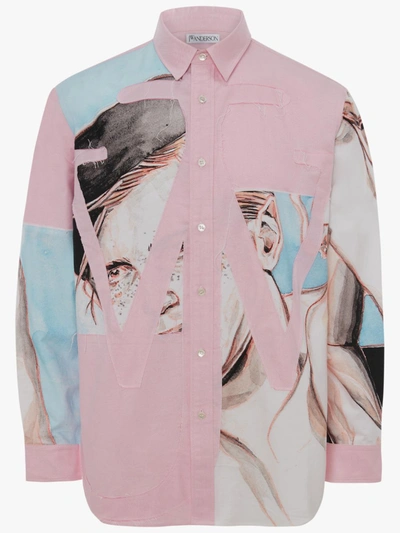 Shop Jw Anderson Printed Relaxed Anchor Applique Shirt In Pink