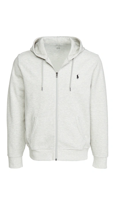 Shop Polo Ralph Lauren Double Knit Tech Full Zip Hoodie In Grey Heather