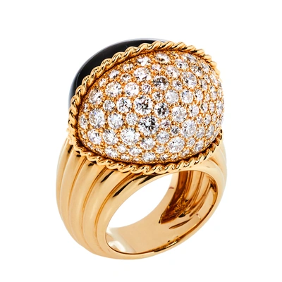 Pre-owned Cartier Paris Nouvelle Vague Black Jade Diamond 18k Rose Gold Cocktail Ring Size 56