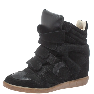 Pre-owned Isabel Marant Black Suede Bekett Wedge High Top Trainers Size 39