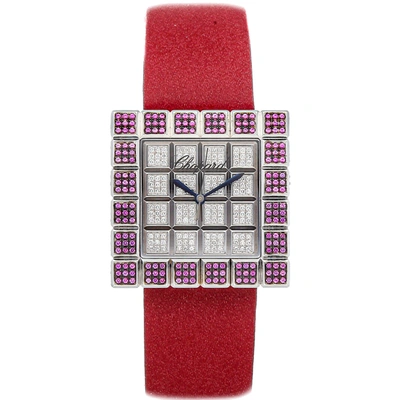 Pre-owned Chopard Silver 18k White Gold And Sapphire Ice Cube 13/6858/8-42 Women's Wristwatch 32 Mm