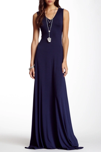 Go Couture V-neck Sleeveless Maxi Dress In Navy