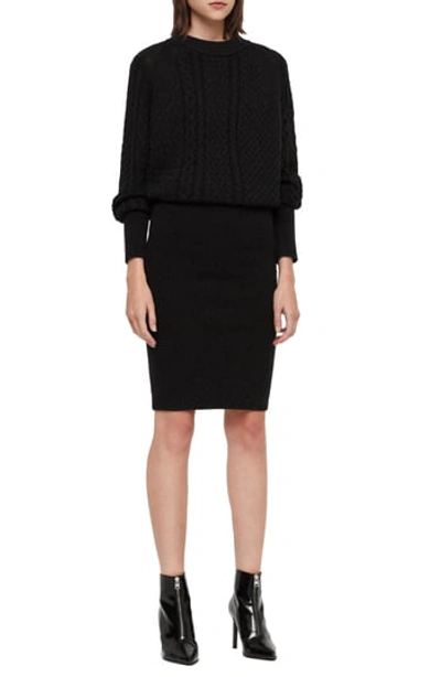 Shop Allsaints Dilone Blouson Wool Blend Sweater Dress In Cinder Black Marl