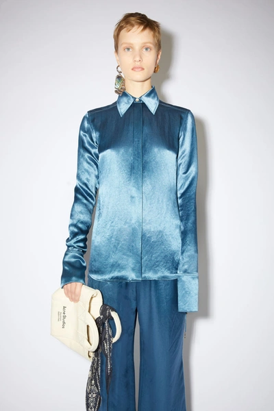 Shop Acne Studios Satin Shirt Dusty Blue