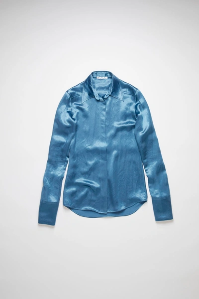 Shop Acne Studios Satin Shirt Dusty Blue