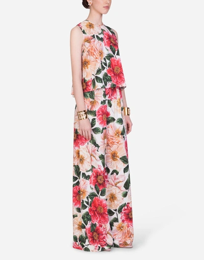 Shop Dolce & Gabbana Flared Camellia-print Cady Pants