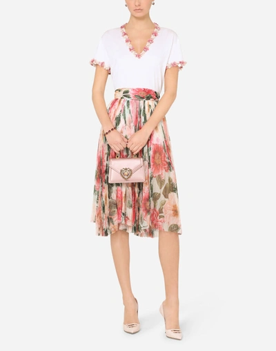 Shop Dolce & Gabbana Pleated Midi Skirt In Camellia-print Tulle