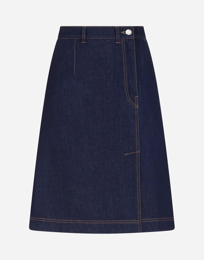 Shop Dolce & Gabbana Deep Blue Denim Midi Skirt