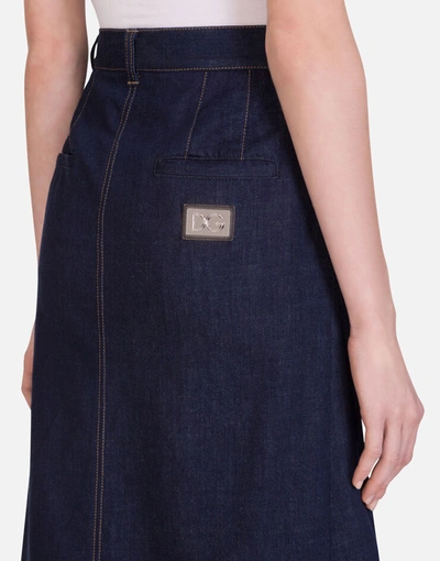 Shop Dolce & Gabbana Deep Blue Denim Midi Skirt