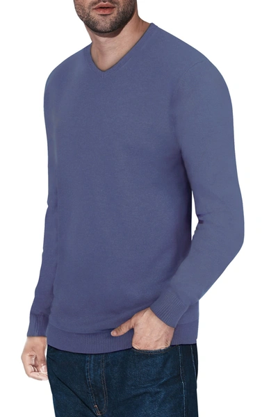 X-ray V-neck Rib Knit Sweater In Heather Blue