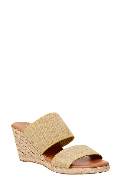 Shop Andre Assous Amalia Strappy Espadrille Wedge Slide Sandal In Beige Fabric