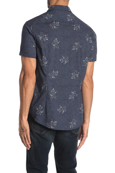 Shop John Varvatos Printed Regular Fit Shirt In Pacific Blue