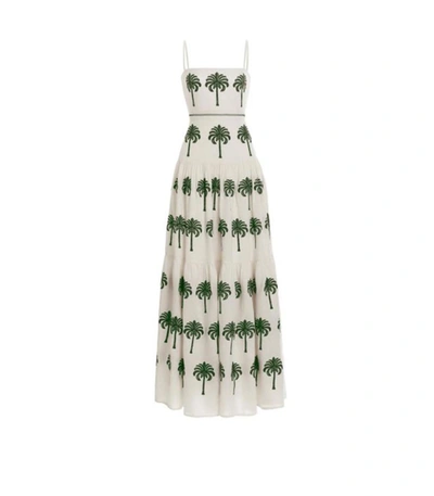 Shop Agua By Agua Bendita Lima Embroidered Linen Maxi Dress In Off White/green