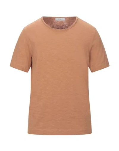 Shop Alpha Studio Man T-shirt Camel Size 50 Cotton In Beige