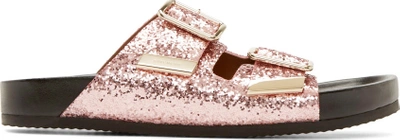 Givenchy Woman Glittered Leather Sandals Metallic In Pink