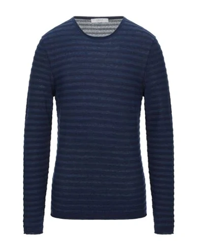 Shop Vneck Man Sweater Midnight Blue Size 42 Linen, Cotton
