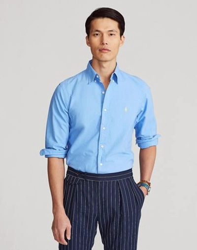 Shop Polo Ralph Lauren Slim Fit Oxford Shirt Man Shirt Azure Size M Cotton In Blue