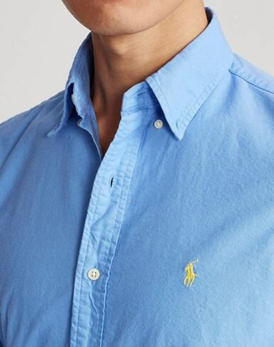 Shop Polo Ralph Lauren Slim Fit Oxford Shirt Man Shirt Azure Size M Cotton In Blue