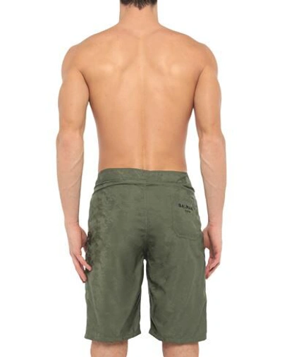 Shop Balmain Beach Shorts And Pants In Military Green